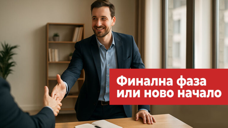 Търговец подава ръка на клиент, в знак на покана за потвърждаване на сделката.